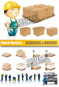 Warehouse & Workers - Stock Vectors