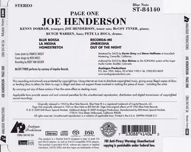 Joe Henderson - Page One (1963) {2009 Analogue Productions Remaster}