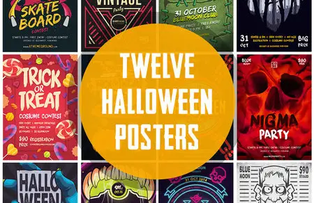 CreativeMarket - 12 Halloween Posters Bundle