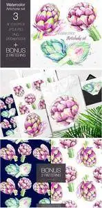 CreativeMarket - Watercolor Artichokes Set