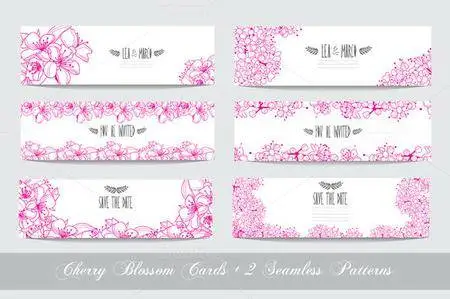 CreativeMarket - Pink Cherry Blossom Cards + Patterns