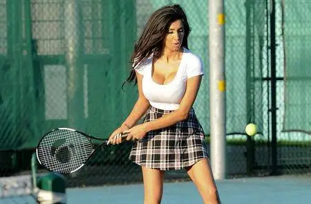 Chloe Khan playing tennis with friend in Manchester on October 16, 2016