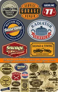 Vintage automotive labels and signs vector