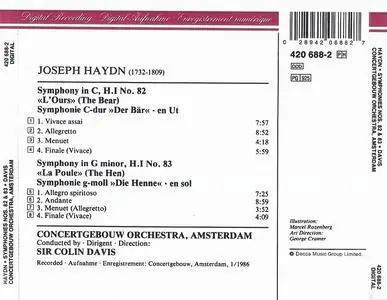 Colin Davis, Concertgebouw Orchestra, Amsterdam - Joseph Haydn: Symphonies Nos. 82 & 83 (1987)