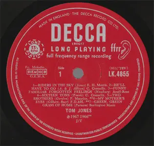 Tom Jones - Green, Green Grass Of Home (Decca LK 4855) (UK 1967, Mono) (Vinyl 24-96 & 16-44.1)