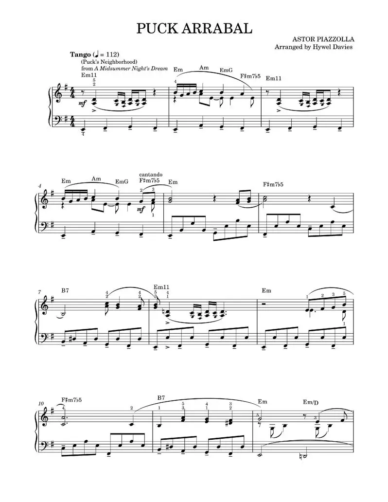 Puck Arrabal - Astor Piazzolla (Piano Solo)