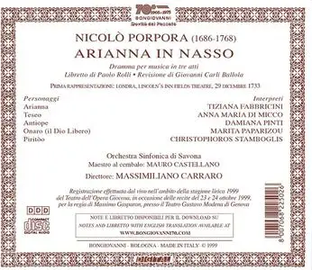 Massimiliano Carraro, Orchestra Sinfonica di Savona - Nicolo Porpora: Arianna in Nasso (2001)