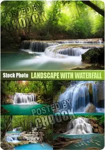 Landscape with waterfall - Stock Photo