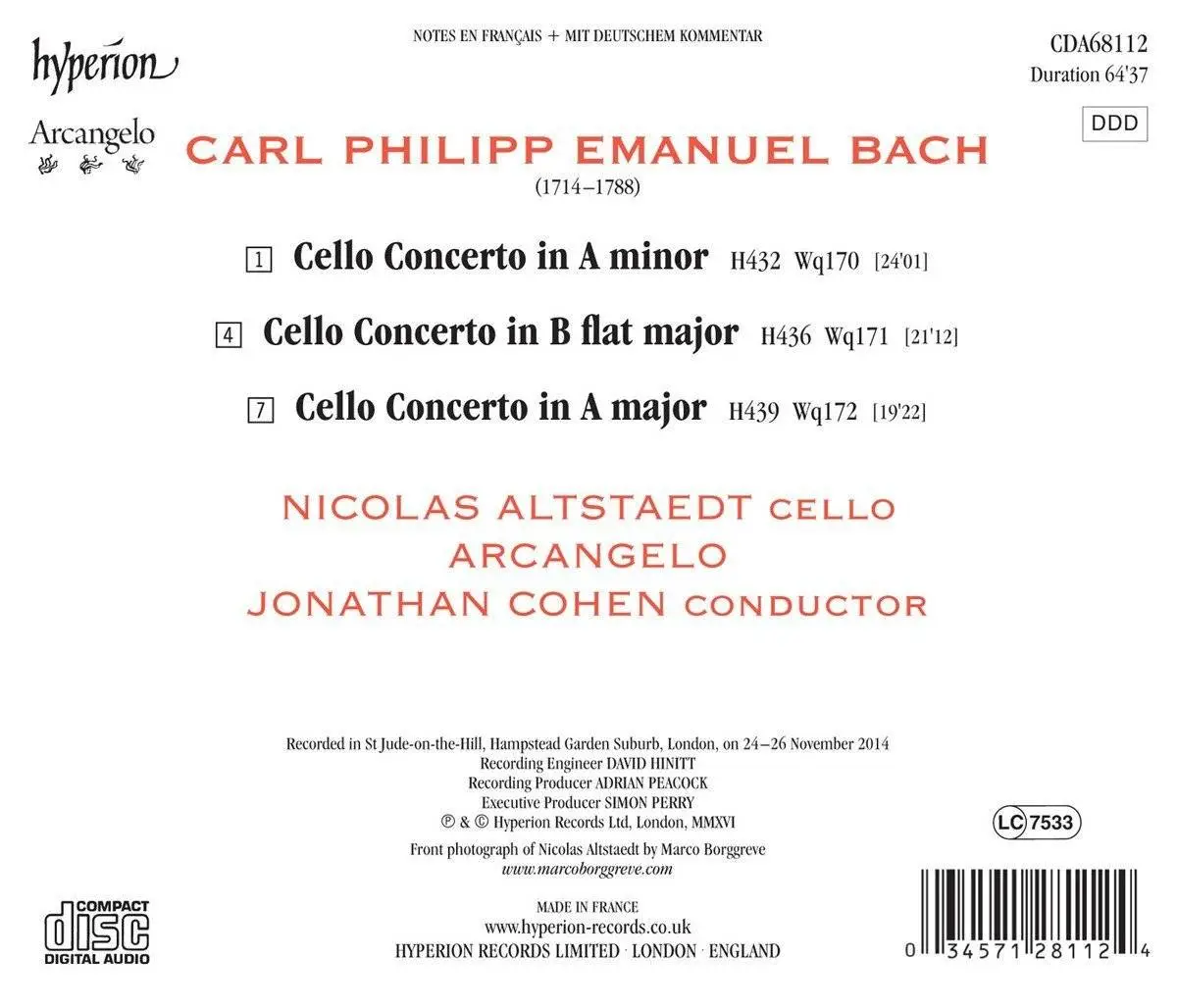 Nicolas Alstaedt - C.P.E. Bach: Cello Concertos (2016)