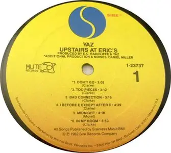 Yaz: Upstairs At Eric's - Original Sire Pressing - 24/96 rip to redbook