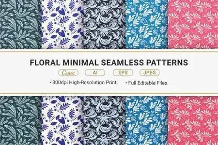 Floral Minimal Seamless Patterns - Vector Design Templates