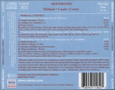 Jaques Thibaud, Pablo Casals, Alfred Cortot - Beethoven: Kreutzer sonata, Archduke trio, Variations (2002)