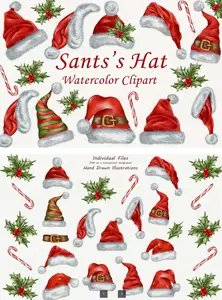 EE - Watercolor Santa Hat Christmas Clipart TKLDFML