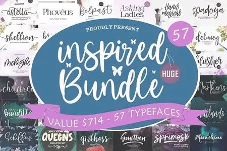 Inspired Huge Font Bundle - 57 Premium Fonts