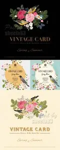 Vintage Cards with Spring Flowers Vector