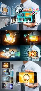 Stock Photo: Touch screen mobile phone with business concept