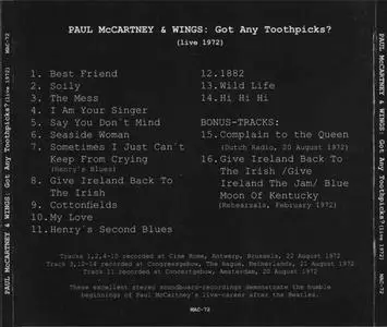 Paul McCartney & Wings - Got Any Toothpicks (Live 1972) {199x ****}