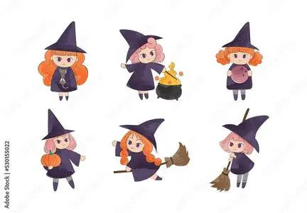Witch Illustrations Cute Young Witches 530155022