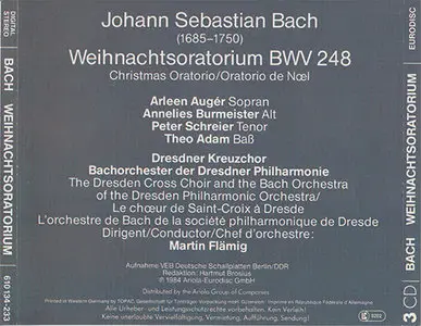 Bach - Dresdner Kreuzchor - Weihnachtsoratorium (1984) {3xCD}