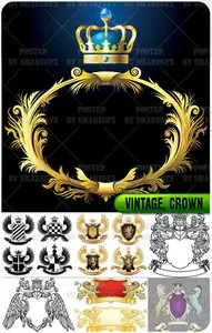 Stock Vector - Vintage, Crown Design 1506