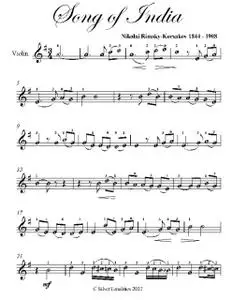 «Song of India Easy Violin Sheet Music» by Nikolai Rimsky-Korsakov