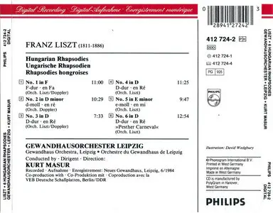 Liszt: 6 Hungarian Rhapsodies / Kurt Masur, Leipzig Gewandhaus Orchestra (1990)