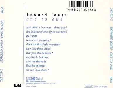 Howard Jones - One To One (1986) [Japan 1st Press]