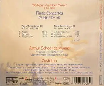 Arthur Schoonderwoerd, Cristofori - Mozart - Piano Concertos KV 466 & KV 467 (2012) (Repost)