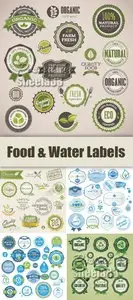 Organic Food & Water Labels Vector
