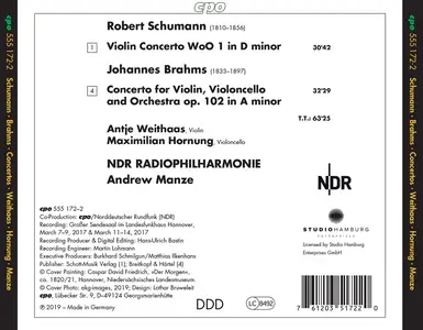 Antje Weithaas, Andrew Manze, NDR Radiophilharmonie - Robert Schumann: Violin Concerto; Brahms: Double Concerto (2019)