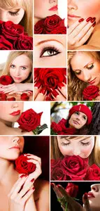 Stock Photo - Girls with Red Roses