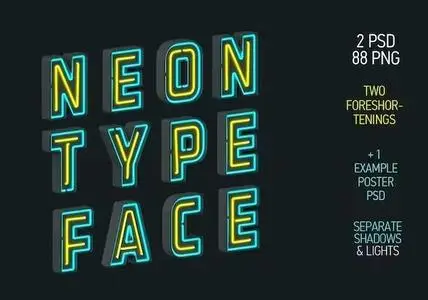 Neon Typeface PSD + PNG Templates