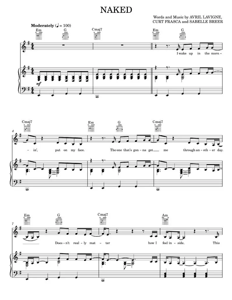 Naked Avril Lavigne (PianoVocalGuitar) / AvaxHome