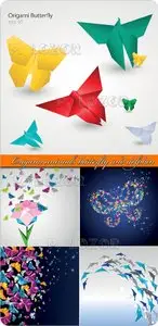 Origami animals butterfly and dolphin vector