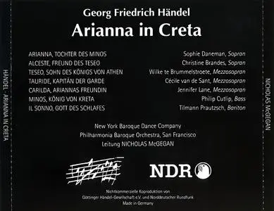 Nicholas McGegan, Philharmonia Baroque Orchestra - George Frideric Handel: Arianna in Creta (1999)