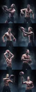 Shirtless basketball player under rain drops