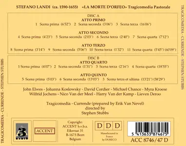 Stephen Stubbs, Currende, Tragicomedia - Stefano Landi: La Morte d'Orfeo (1989)