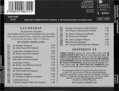 Jordi Savall, Hespèrion XX - John Dowland: Lachrimæ, or Seven Teares (1988)