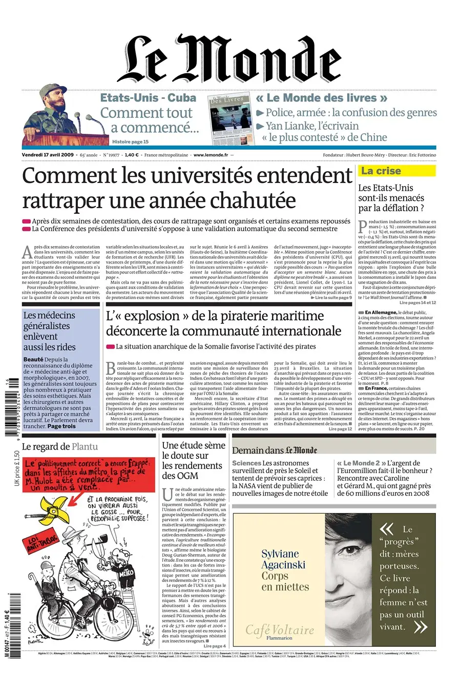 Le monde du 17 Avril 2009