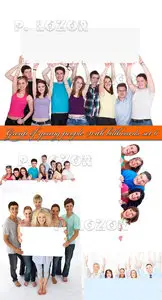 Group of young people with billboards set 6