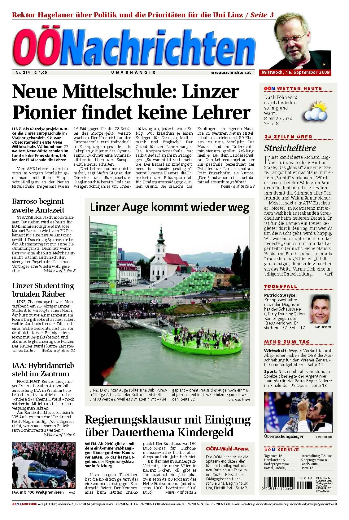 Oberoesterreichische Nachrichten vom 18. September 2009