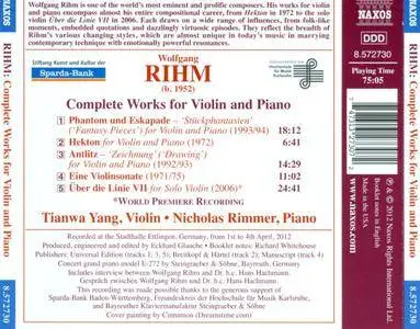 Tianwa Yang, Nicholas Rimmer - Wolfgang Rihm: Complete Works for Violin and Piano (2012)