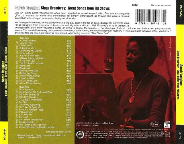 Sarah Vaughan - Sings Broadway: Great Songs From Hit Shows (2CD) (1956) {1995 Verve}
