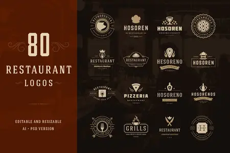 CreativeMarket - 80 Restaurant Logotypes and Badges