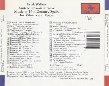 Frank Wallace - ¡Ay de Mí! - Music of 16th Century Spain for Vihuela and Voice (1991) {Centaur CRC 2112}