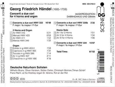 Handel: Concierti a Due Cori for 4 Horns and Organ "Deutsche Naturhorn Solisten" (1997)