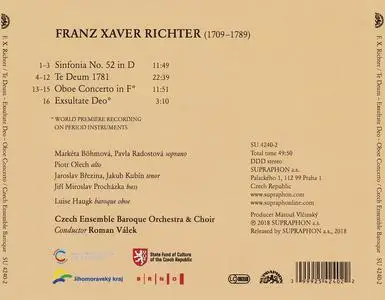 Roman Válek, Czech Ensemble Baroque - Franz Xaver Richter: Te Deum 1781, Exsultate Deo, Oboe Concerto (2018)