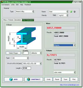 Avlan Design AVD Mass and Volume Calculator v7.2 Portable