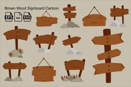 EE - Brown Wood Signboard Cartoon 2XWVAC6