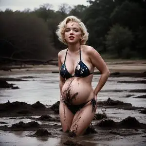 Pregnant Marilyn in mud (AI Generated)